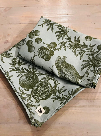 Pomegranate & Parrot Green Tablecloth